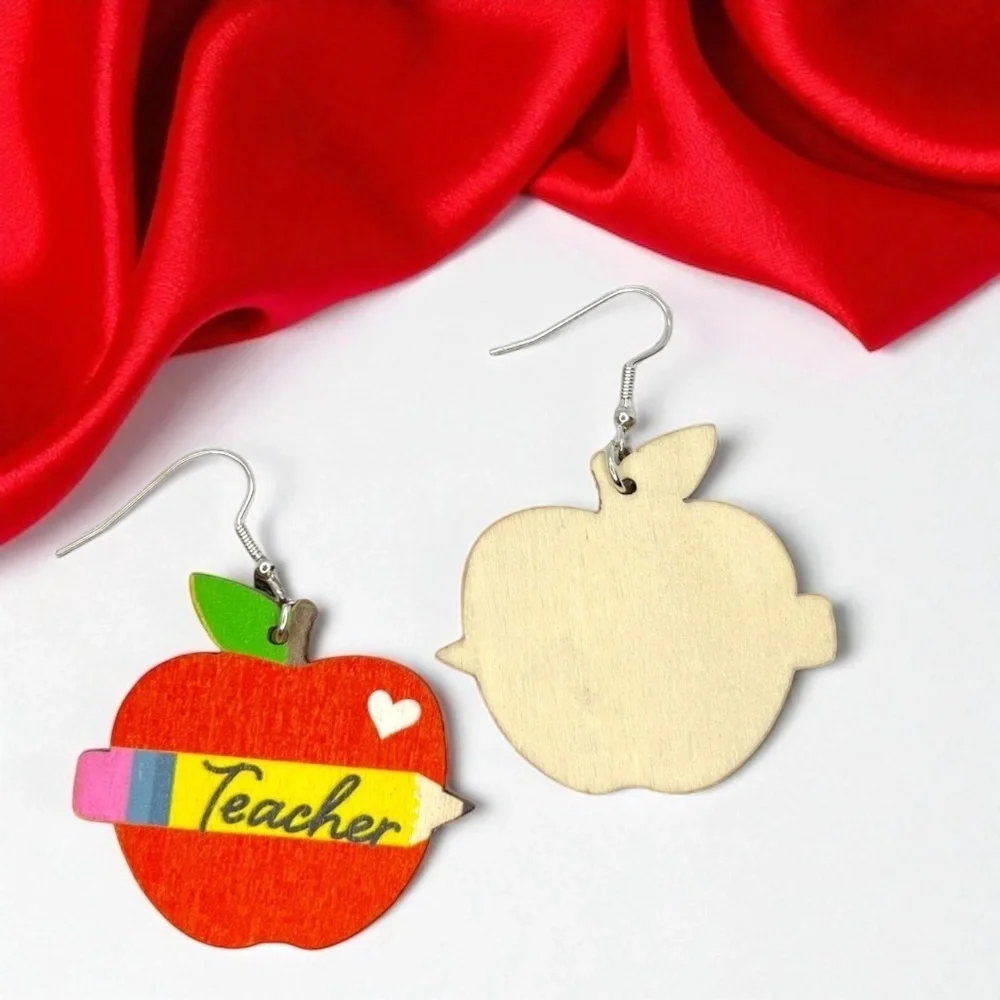 Teacher Apple & Pencil Wooden Earrings Back to School NWT